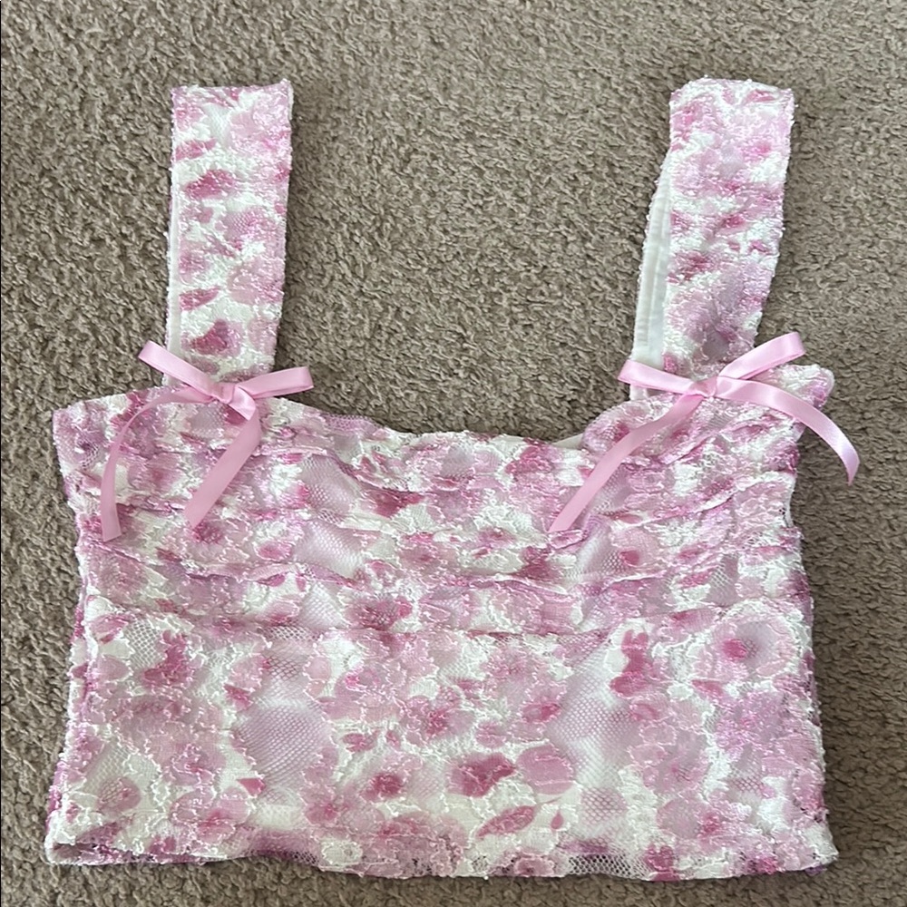 Pink Floral Lace Crop Top